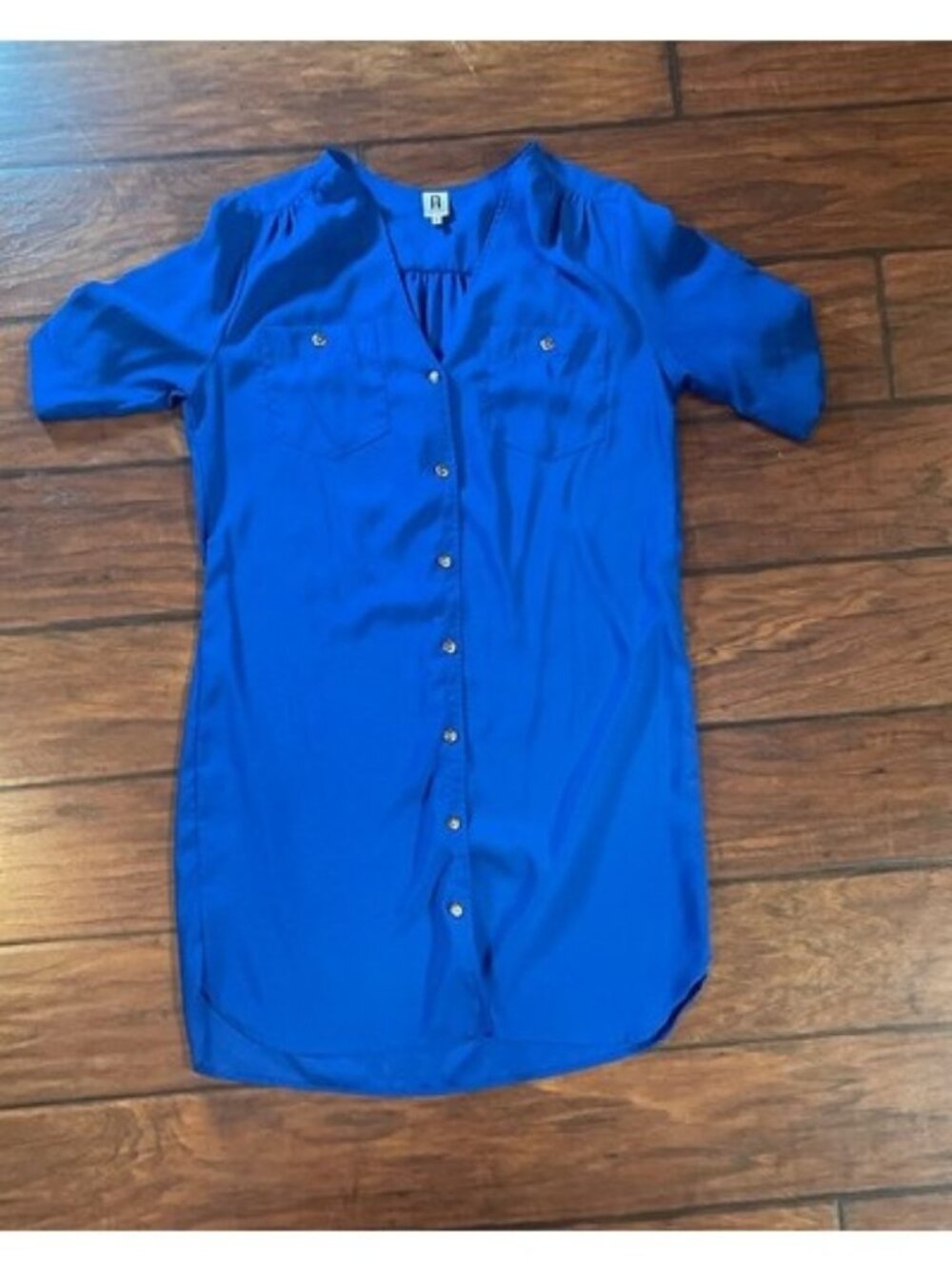 Womens Dress Size M Blue Solid Shirt Knee Length Minimalist Chic Office Casual